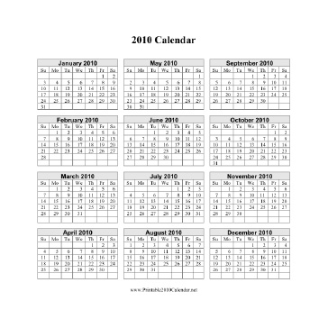 Free Printable 2010 Calendars