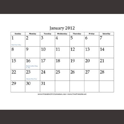 Free Printable 2012 Calendars