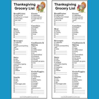 Printable Thanksgiving and Christmas Grocery Lists