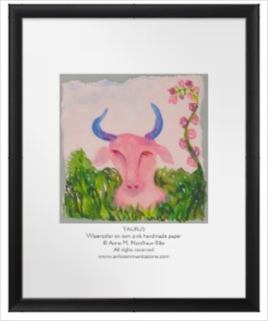 A framed poster offers a perfect, beautiful way to harmonize with your Sun sign. Shown here: Taurus the Bull.