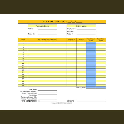 Driver Time Sheet With Mileage