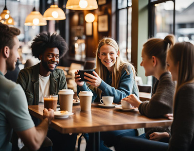 Taking Photos of Group in a Coffee Shop